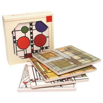 Frank Lloyd Wright Glass Designs Sandstone Coasters Gift Set 1, Set of 4 Coaster