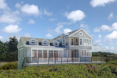 Inspiration for a large coastal three-story wood and shingle exterior home remodel in Boston