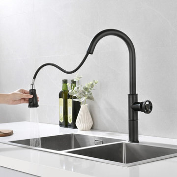 Ruth Industrial Pipe Matte Black Pull Out Kitchen Sink Faucet Dual Functions 1-H