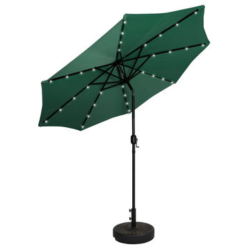 WestinTrends 9Ft Outdoor Patio Solar Power LED Market Umbrella W/Bronze Base, Dark Green