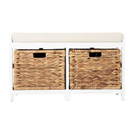 Traditional 2 Basket Storage Bench White Foam And Wicker Seat