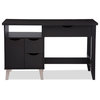 Mckenzie Wood 3-Drawer Desk, Two Open Shelves And Two Shelves, Dark Brown