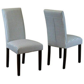 Villa Stripe Linen Dining Chairs, Set Of 2, Arctic Blue