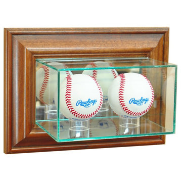 Wall Mounted Double Baseball Display Case, Walnut