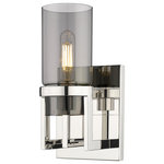 Innovations Lighting - Utopia 1 Light 8" Wall-mounted Sconce, Polished Nickel, Plated Smoke Glass - Modern and geometric design elements give the Utopia Collection a striking presence. This gorgeous fixture features a sharply squared off frame, softened by a round glass holder that secures a cylindrical glass shade.