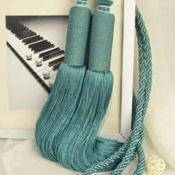 5 Colors QYM08 Faux Silk Curtain Tassel Tie Backs in Dark Blue Color - Window Treatment Accessories