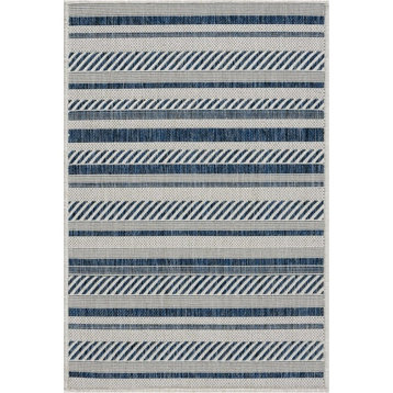 Indoor Outdoor Area Rug, Striped Pattern, Light Blue-Blue/12' X 14'11"
