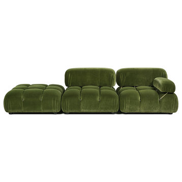 Marcel 109.5" Bubble Modular Modern Square Tufted Single-Arm Chaise Sofa, Olive Green Performance Velvet