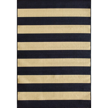 Awning Stripe Area Rug, Navy/Ivory, 6'7"x9'6"