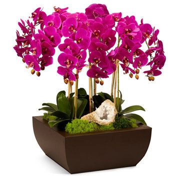Orchid and Geode in Large Metal Box, Fuchsia