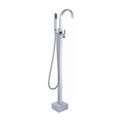 Brass Chrome Finish Floor Mount Bathtub Filler Faucet Handheld Shower Head