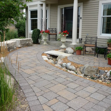 Front Entry Sidewalk and Circle Patio with Dry Stream