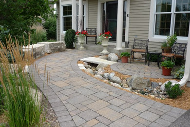 Front Entry Sidewalk and Circle Patio with Dry Stream