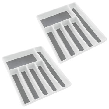 Set of 2 Non-Slip Plastic Drawer Organizers With Six Sections