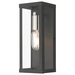 Livex Lighting - Gaffney 1-Light Black Outdoor ADA Medium Wall Lantern, Brushed Nickel Accents - Made of stainless steel, the charming Gaffney black finish outdoor wall lantern has a versatile look that can be placed almost anywhere. The brushed nickel finish accents & clear glass add a traditional touch to the clean, transitional-contemporary lines.
