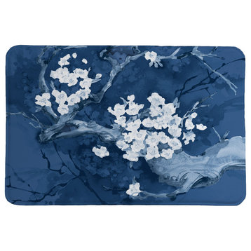 Brilliant Blue Cherry Blossom Memory Foam Rug, 2'x3'