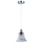 Maxim Lighting - Retro 5.25" 8W 1 LED Pendant Polished Nickel Clear Glass - This collection of pendants, inspired by lighting reminiscent of the past, are updated to fit into today's home decor. With a wide variety of size, finish, and technology there is something for everyone. Hand blown Clear and White cased opal glass with Polished Nickel accents creates vintage look with a contemporary flair. The Clear holophane and Polished Nickel pendants add LED technology at a very affordable price.  Canopy Included: Yes  Shade Included: Yes  Canopy Diameter: 4.75 x 4.Color Temperature: 3000 CRI: 90+ Lumens: 560 Hardwire of Plug?: Hardwire Number of Bulbs Used: 1 Type/Wattage of Bulbs: LED 8W Are bulbs included? No UL Listed: Yes