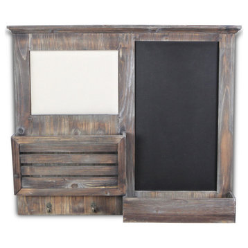 Wooden Wall Shelf With Pinboard And Chalkboard