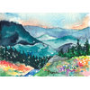 Watercolor Landscape Painting, Valley of Dreams Mountain, Canvas 24"x36