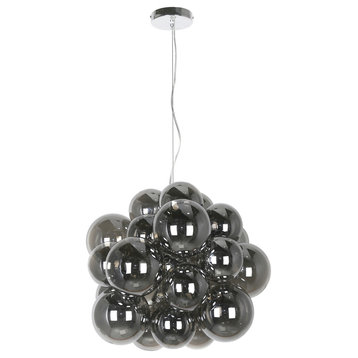 6-Light Halogen Pendant, Polished Chrome With Smoked Glass