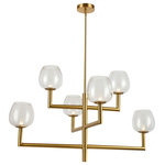 Dainolite - 6-Light Contemporary Lantern Chandelier Nora, Aged Brass With Clear Glass - 35.75" Aged Brass Nora Chandelier with Clear Glass. This 6 light LED compatible is recommended for the ceiling in a Living Room. It requires 6 incandescent B10 bulbs, is covered by a 1 Year Warranty and is suitable for either a residental or commercial space.