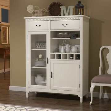 Anderra Solid Mahogany Wood White Tall Bar Cabinet with Drawers