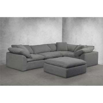 Sunset Trading Puff 5-Piece L-Shaped Fabric Slipcover Sectional in Gray