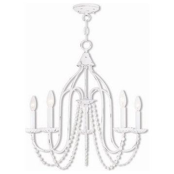 Traditional French Country Farmhouse Five Light Chandelier-Antique White Finish