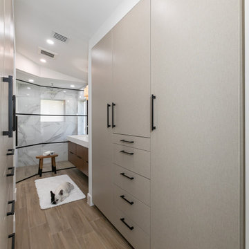 Earth Tone Transitional Closet and Bathroom