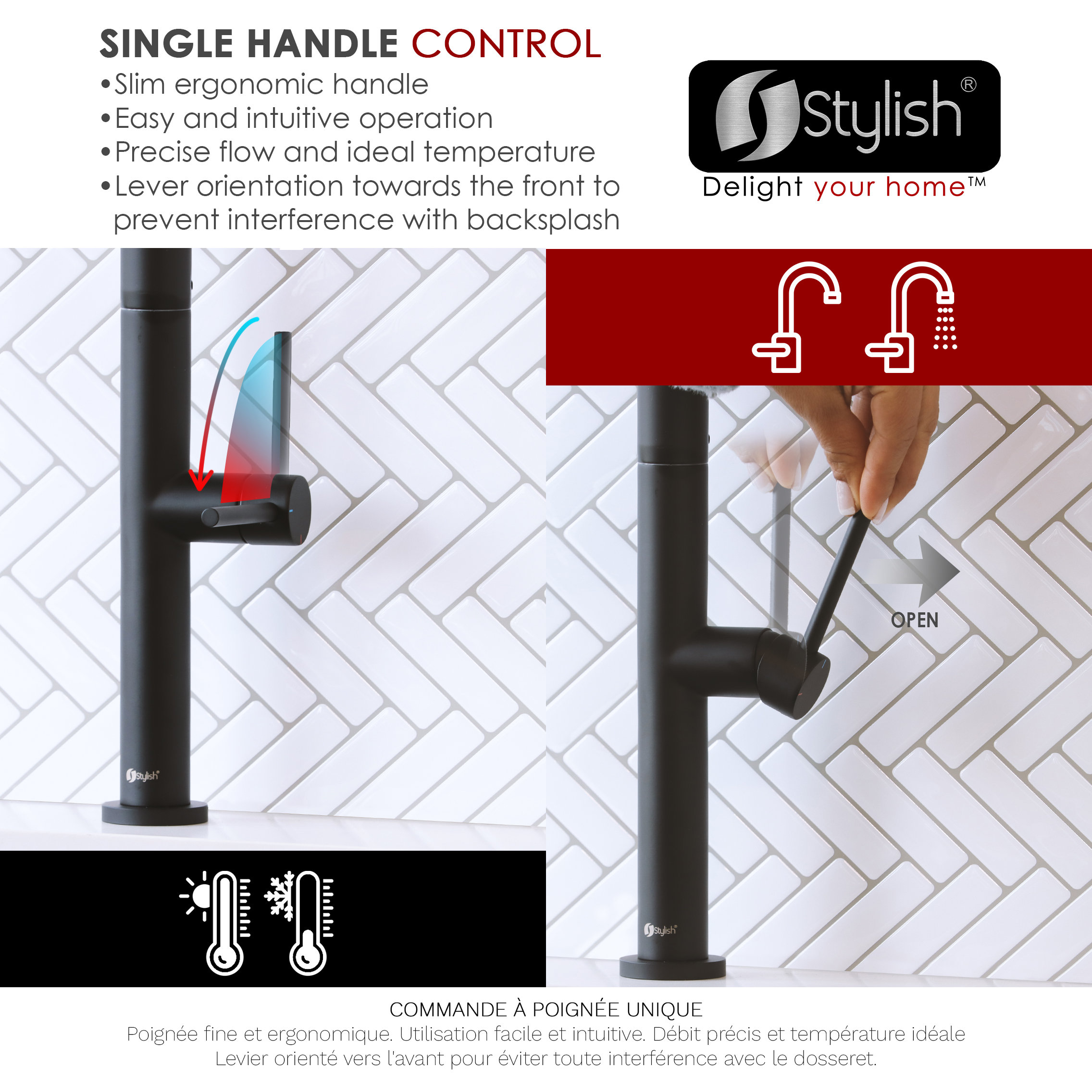 STYLISH Kitchen Sink Faucet Single Handle Pull Down Dual Mode Stainless Steel
