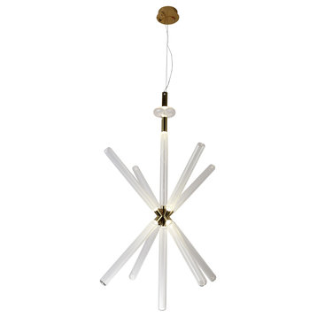 66.9" Height Gold Metal LED Chandelier With Sputnik Clear Glass
