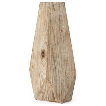 15" Natural Stain Geometric Wooden Vase