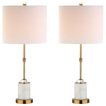 Harper 27" Marble and Crystal Table Lamp, Brass, Set of 2