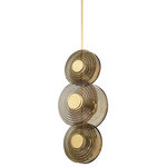Hudson Valley - Griston 6-Light Pendant, Aged Brass - Discs of ribbed clear smoke glass capped in Aged Brass take cues from rippling waves to create the glamourous retro aesthetic of Griston. When lit, this vintage-inspired design casts a warm, golden glow, delivering just the right amount of sparkle.