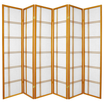 Modern Classic Room Divider, Double Cross Rice Paper Panels, Yellow/6 Panels