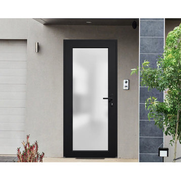 Front Exterior Prehung Door Frosted Glass / Manux 8102 Black 30 x 80" Left In