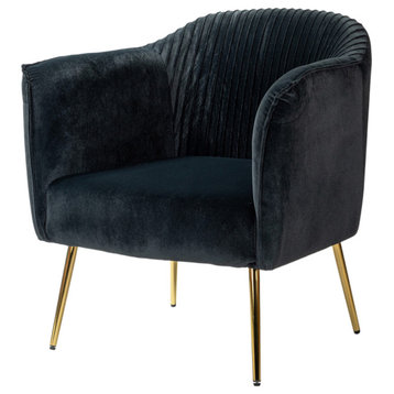 Accent Barrel Chair With Ruched Design, Black