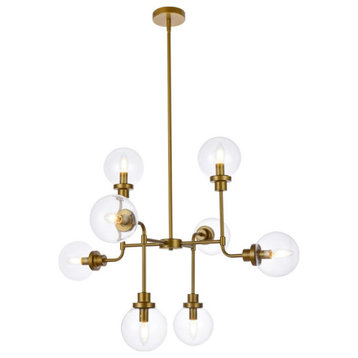 Helen 8-Light Pendant, Brass With Clear Shade