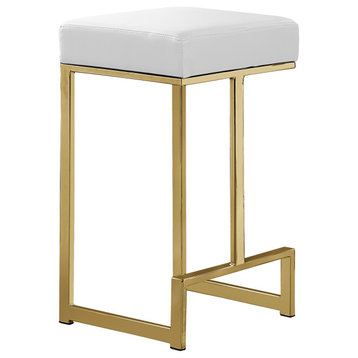 Jakob Backless 25" Counter Height Stool, Gold, Set of 2, White