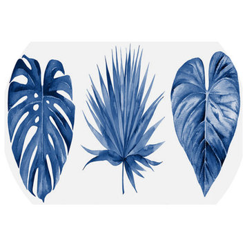 Designart Classic Blue Tropical Leaves Tropical Metal Circle Wall Art, 36"