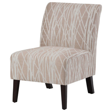 Woodford 22 Inch Wide Contemporary Accent Chair In Beige, White Patterned Fabric