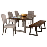 Hillsdale Furniture - Hillsdale Emerson 6-Piece Rectangle Dining Set With One Bench and Four Chairs - The Hillsdale Furniture Emerson 6-Piece Rectangular Dining Set is the perfect combination of rustic style with industrial and farmhouse design. Both the table and included bench feature Gray Sheesham wood with a manufactured live edge and Gray metal bases -- creating a harmonious balance of natural and man-made materials. The included Parsons dining chairs feature solid Brown hardwood legs and are upholstered in a Gray fabric that adds a softness to the overall look and feel. Includes one rectangular wood dining table and one wood dining bench with four Parsons dining chairs. Assembly required.
