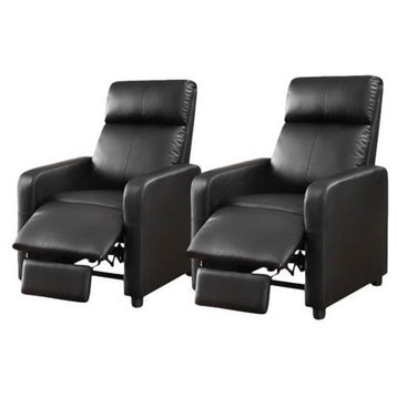 (Set of 2) Leather Push Back Home Theatre Recliner in Black