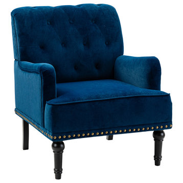 Upholstered Accent Armchair With Nailhead Trim, Navy