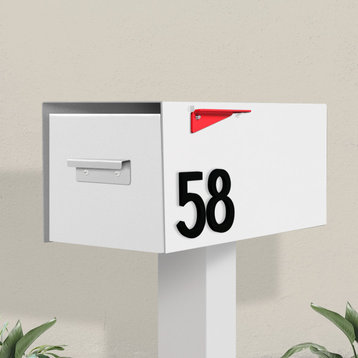 Malone Post-Mounted Mailbox + House Numbers, White, Black Font, Without Post
