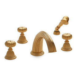 Melon Deck Mount Tub Set with Cylindrical Hand Shower - Bathtub Faucets