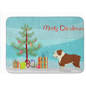 English Bulldog Christmas Tree Machine Washable Memory Foam Mat Doormats