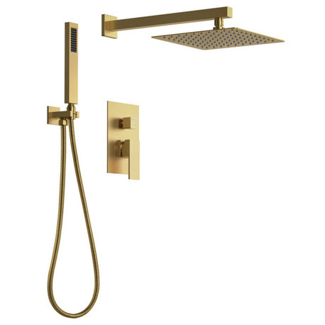 10" Pressure Balanced Shower Faucet With Handheld Shower, Brushed Gold