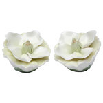 Cosmos Gifts Corp - Gardenia Salt and Pepper Shakers, Set of 2 - Switch out your average salt and pepper dispensers for the delicate Gardenia Salt and Pepper Shakers. Hand-painted in glossy cream and green, these porcelain gardenia shakers make an elegant, convenient addition to a kitchen or dining table.