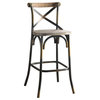 Benzara BM185391 Wood & metal Bar Height Chair with X-Style Panel back, Copper